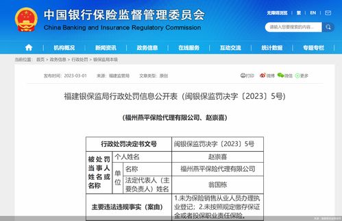 福州燕平保險代理因執(zhí)業(yè)登記違規(guī)被罰3.5萬元，凸顯保險代理監(jiān)管趨嚴